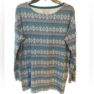 Coolibar Sz L Blue Winter Design Long Sleeve Sun Protection Fabric Top